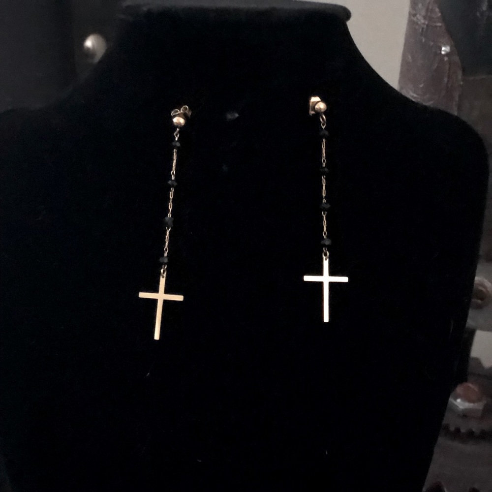European Cross dangling chain earrings